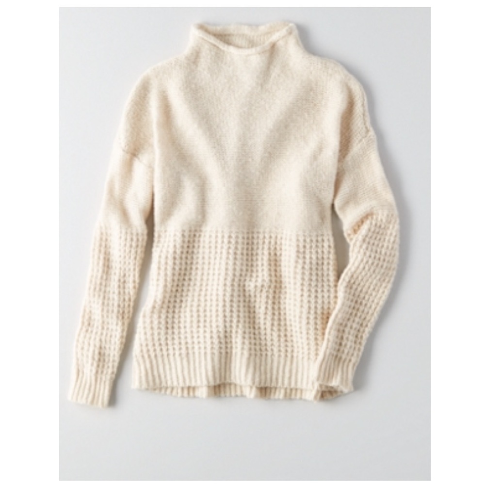 Cream Mock Neck Waffle Knit Sweater